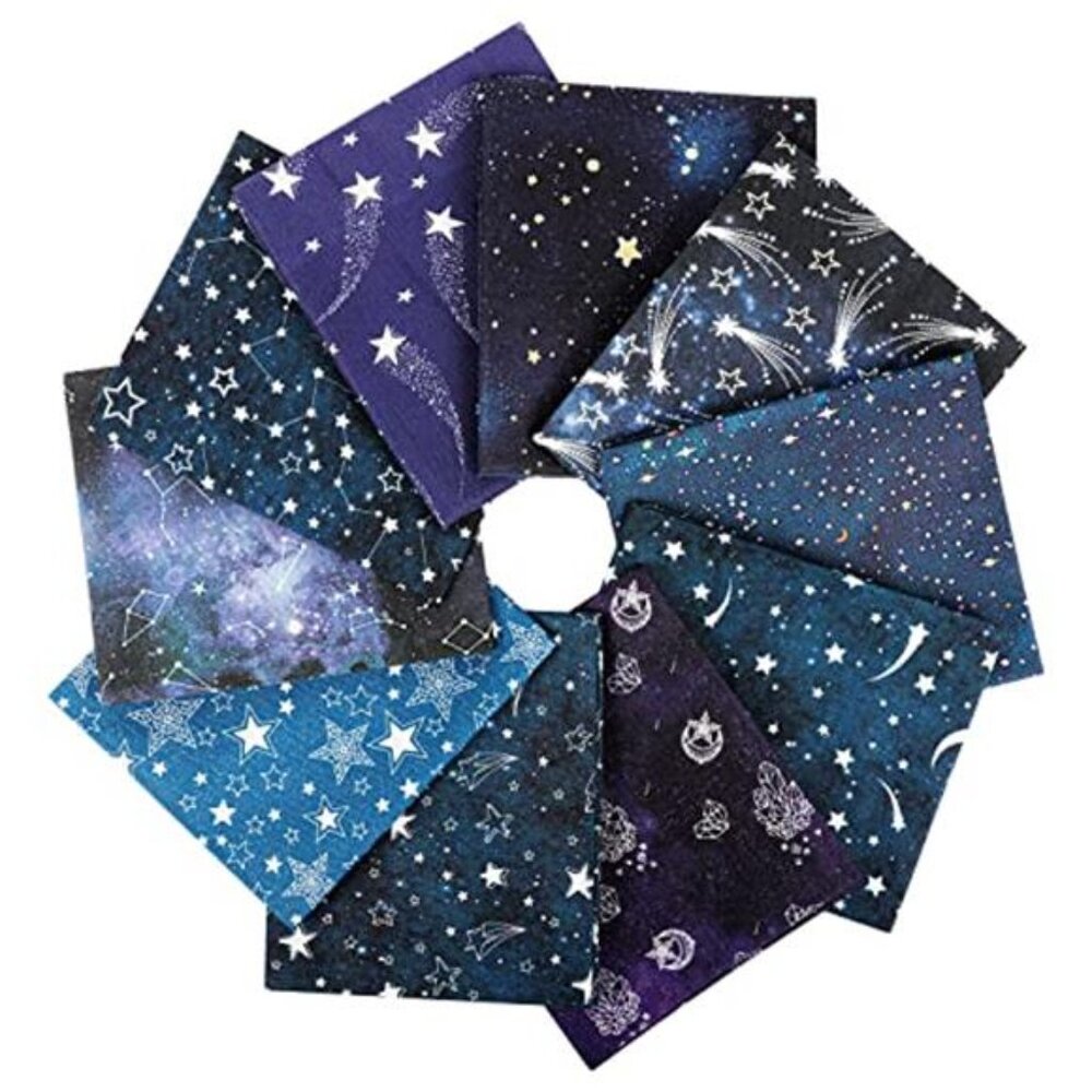 100% Cotton Fat Quarter Fabric Bundle Starry Sky Quilting Sewing Craft 10 Pack